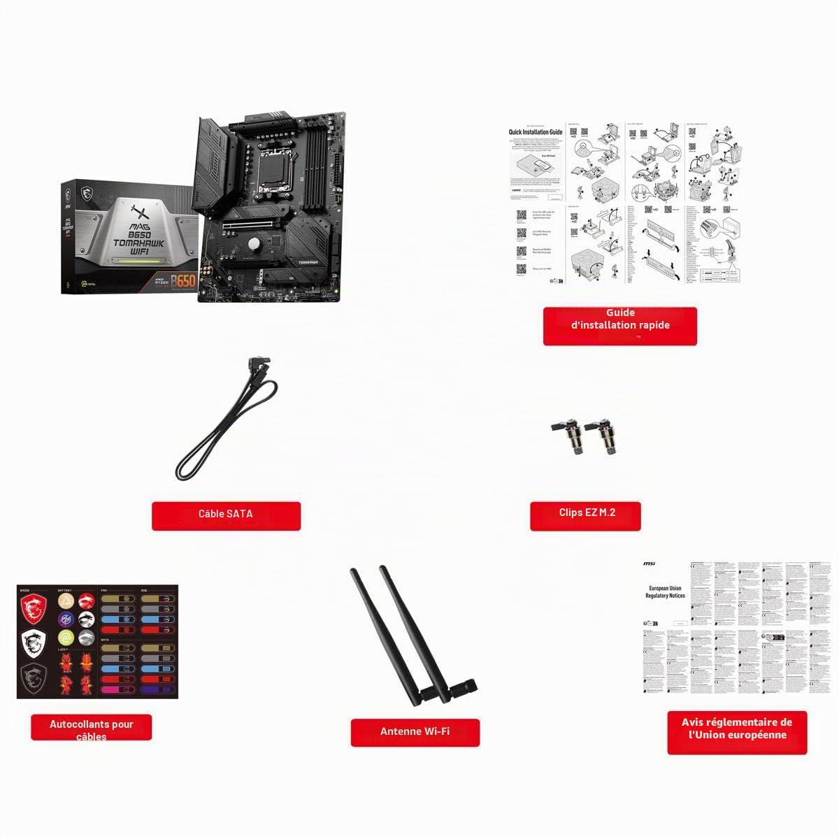 MSI MAG B650 Tomahawk Carte mère de Jeu WiFi AMD AM5, ATX, DDR5, PCIe 4.0, M.2, SATA 6 Go/s, USB 3.2 Gen 2, HDMI/DP, Wi-FI 6E, AMD Ryzen 7000 Series Processeurs de Bureau