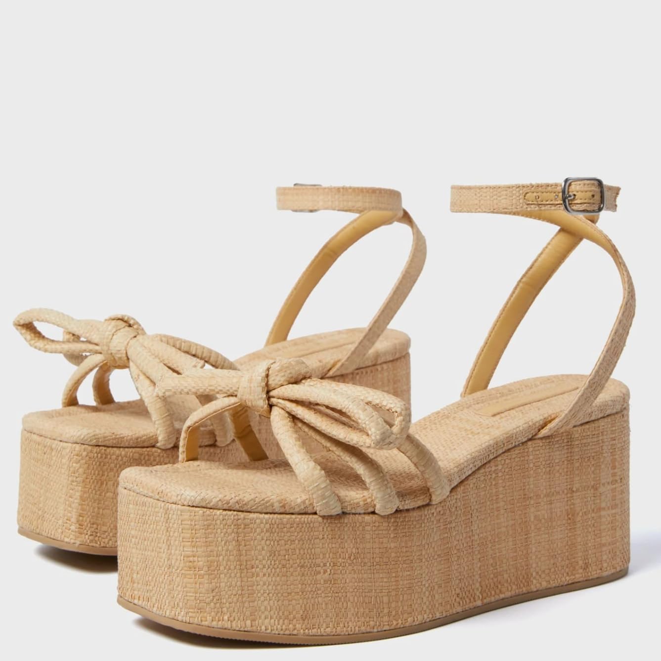 Raffia Platform Sandals for Women Espadrille Wedges Comfortable Summer Beach Slingback Sandals Bow Ankle Strappy Woven Straw Sandals - Image 5