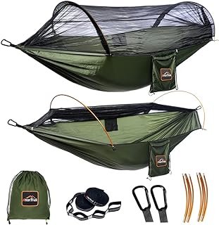 AnorTrek AnorTrek Professional Camping Hammock with Mosquito Net, Lightweight Portable Double Hammock with Two 10 FT Hammock Tree Straps, 230T Nylon Hammock for Camping, Hiking, Yard, Backpacking