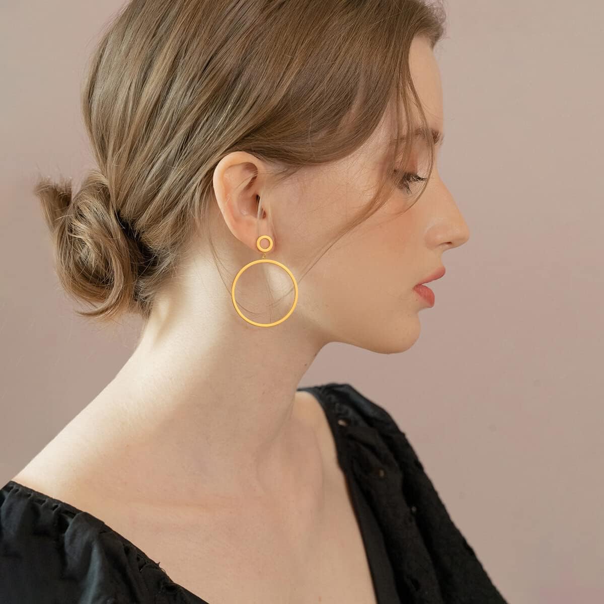 Black Gold Geometric Drop Dangle Earrings for Women Waterdrop Oval Circle Link Stainless Steel Dangle Earrings Trendy Jewelry Gifts for Women - Image 3