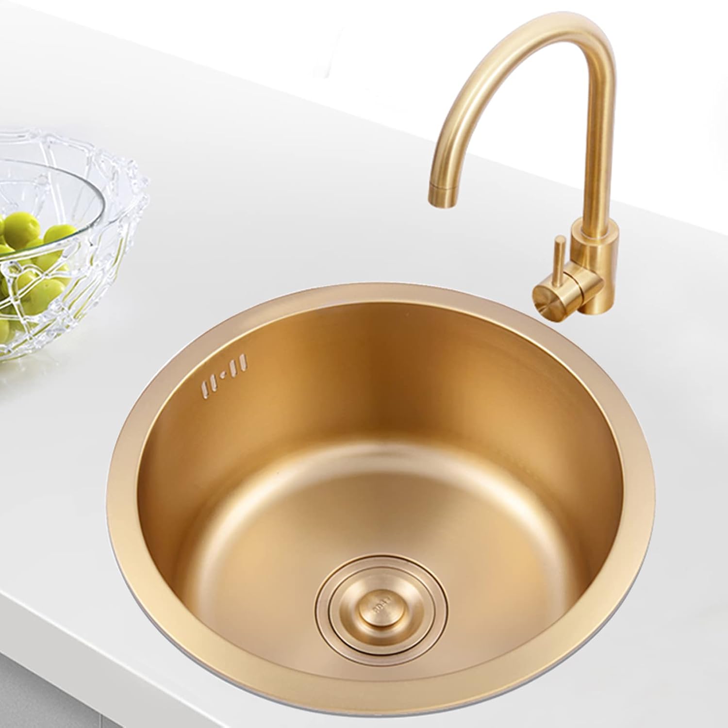 12.6 Inch Gold Round Bar Prep Sink, Single Bowl Counter
