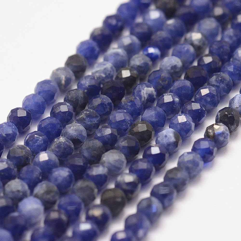 Airssory 120 Pcs 3mm Natural Sodalite Bead Strands Faceted Round Small Loose Crystal Gemstone Bead Spacer for DIY Bracelets Necklace Jewelry Making