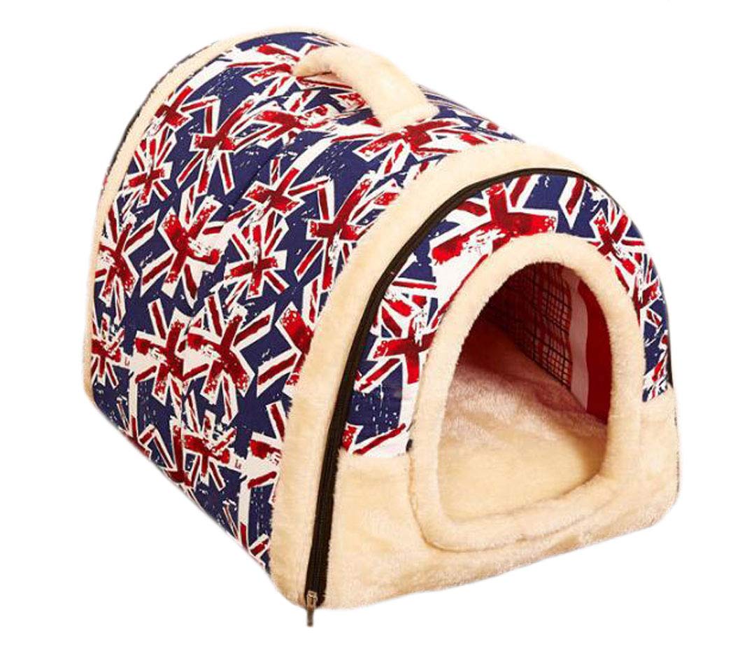 Crasy Shop 2 in 1 Pet House and Sofa, Foldable Dog Cat Bed Winter Soft and Warm Pet House Removable Cushion (6 Patterns, 3 Sizes for you to choose) (Jack Flag, L)