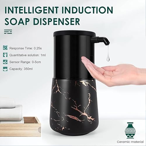 Miniatura 6 de Dispensador automático de jabón sin contacto, dispensador de jabón líquido de cerámica de 12 onzas, dispensador de jabón líquido recargable manos