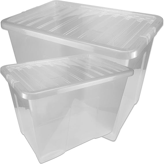 5 x 80L (80 Litres) XL Plastic Clear Storage Boxes With Lids Organise Home | Office Stackable See Through Essential Spacious Box