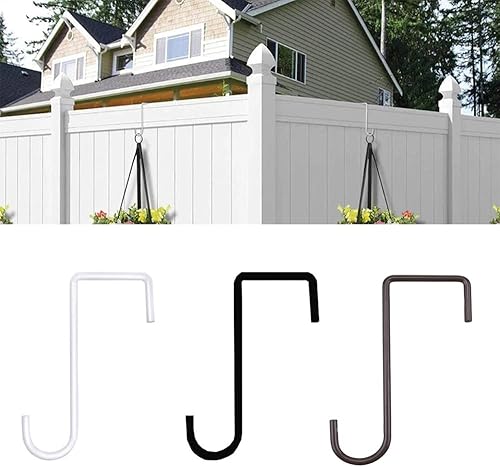 Miniatura 2 de Paquete de 2 ganchos de vinilo para valla de 2 x 6 pulgadas, ganchos para valla de patio, ganchos de acero recubierto para colgar plantas, macetas,