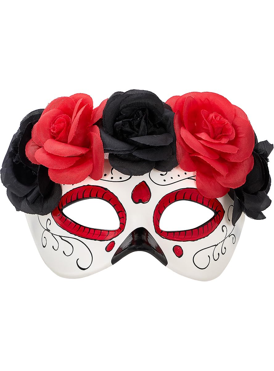 Funidelia | Antifaz de Catrina Deluxe para mujer Calavera mexicana, Halloween, Día de los muertos, Terror - Accesorios para adultos, accesorio para disfraz - Blanco