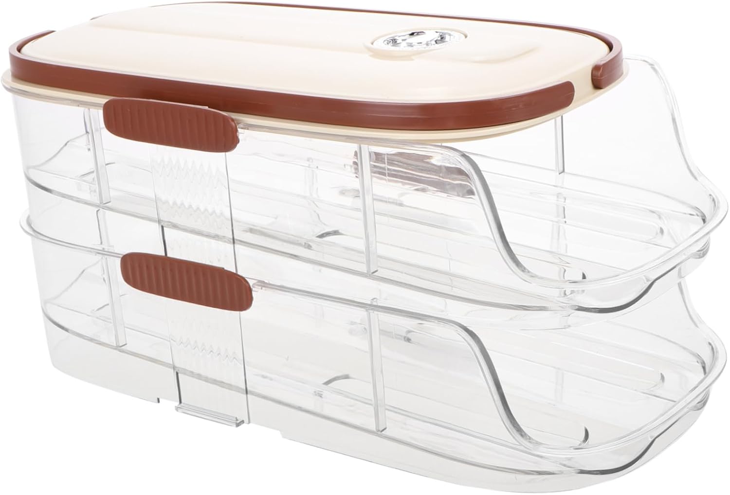 Multi-Tier Egg Organizer Dispenser for Refrigerator Automatic Sliding Egg Holder Handle Space-Saving Storage Rack for Kitchen Fridge