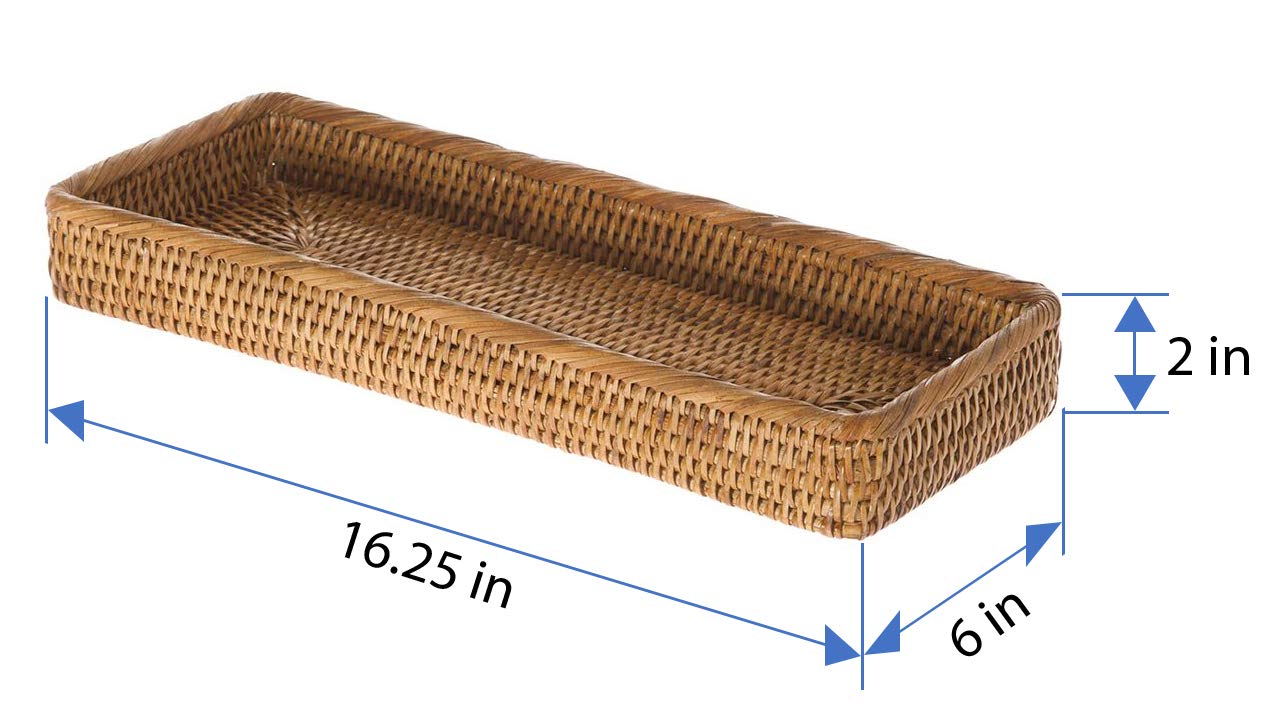 KOUBOO La Jolla wydłużona tacka rattanowa toaletka, miodowo-brązowa, rattanowa i wiklina, 41,27 x 15,24 x 5,08 cm
