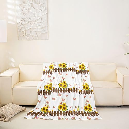 Vista 6 de Erosebridal Funda de sofá con diseño de mariposas de 71 x 102 pulgadas, antideslizante, diseño de girasol, valla de madera, bonito diseño floral