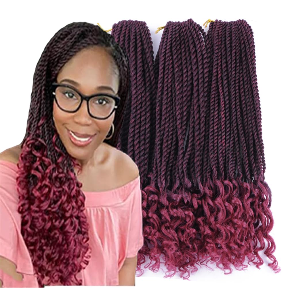 Haolocs 3Pack/Lot Curly Senegalese Twist Crochet Hair 18 Inch Curly Ends Prelooped Goddess Braids Crochet Hair Synthetic Braiding Hair Extensions for
