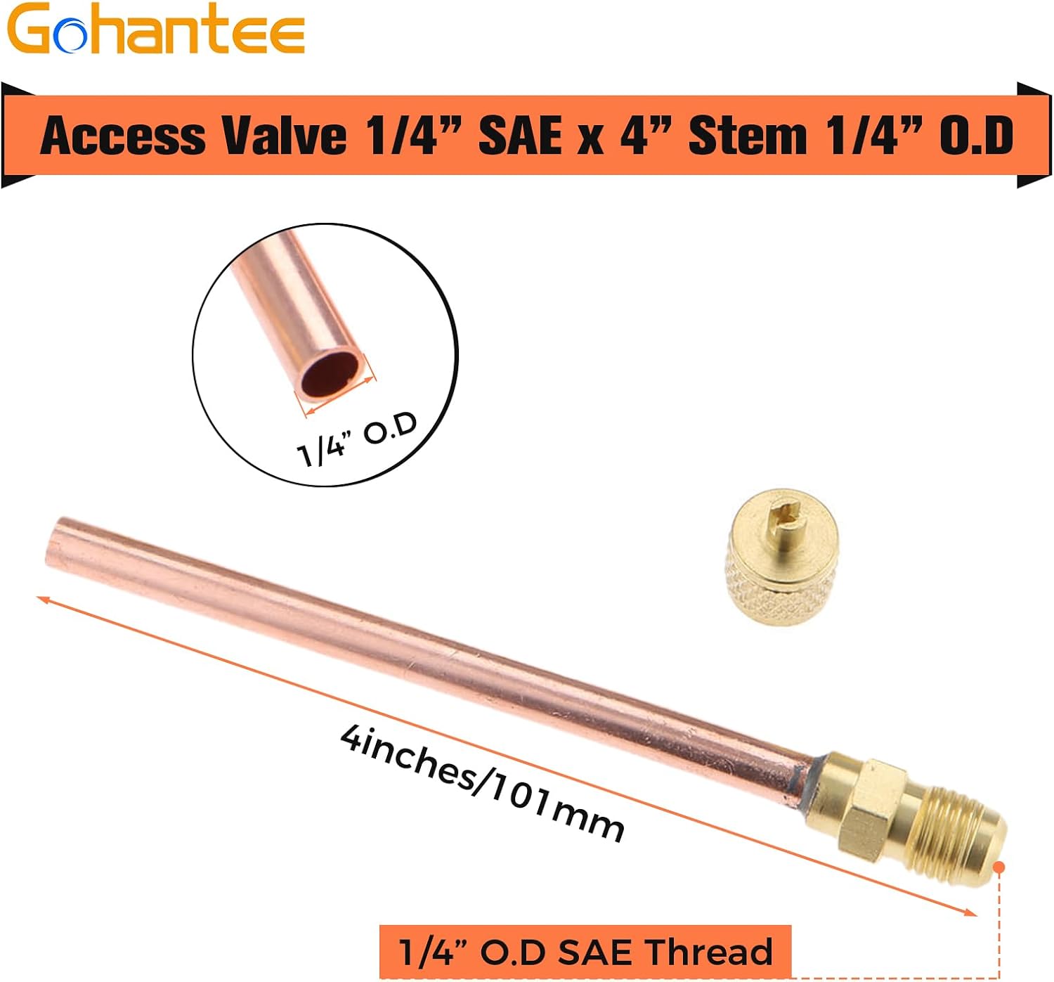 10PCS Access/Service Valve 1/4'' SAE x 1/4'' OD x 4'' Stem Core AC Refrigeration