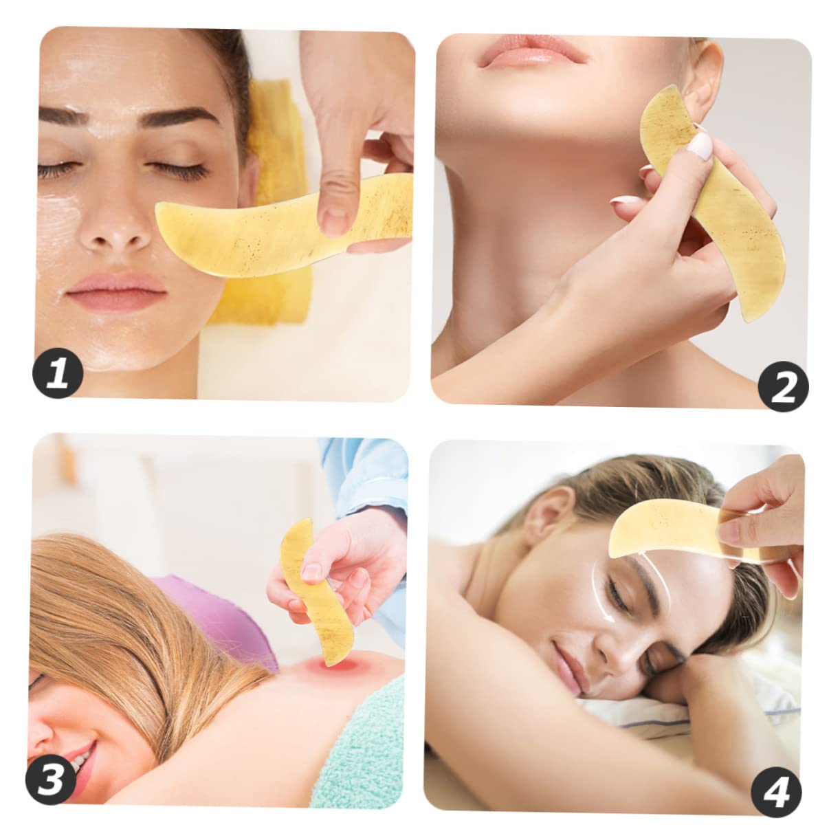 Healvian 9 Stk Horn Kratzen Multitools Guasha-stein Massage-tools Jade Schaber-werkzeug-massage Muskelschaber-tool Gesichtsmassagegerät Yak-horn Reisen Gelbes Horn