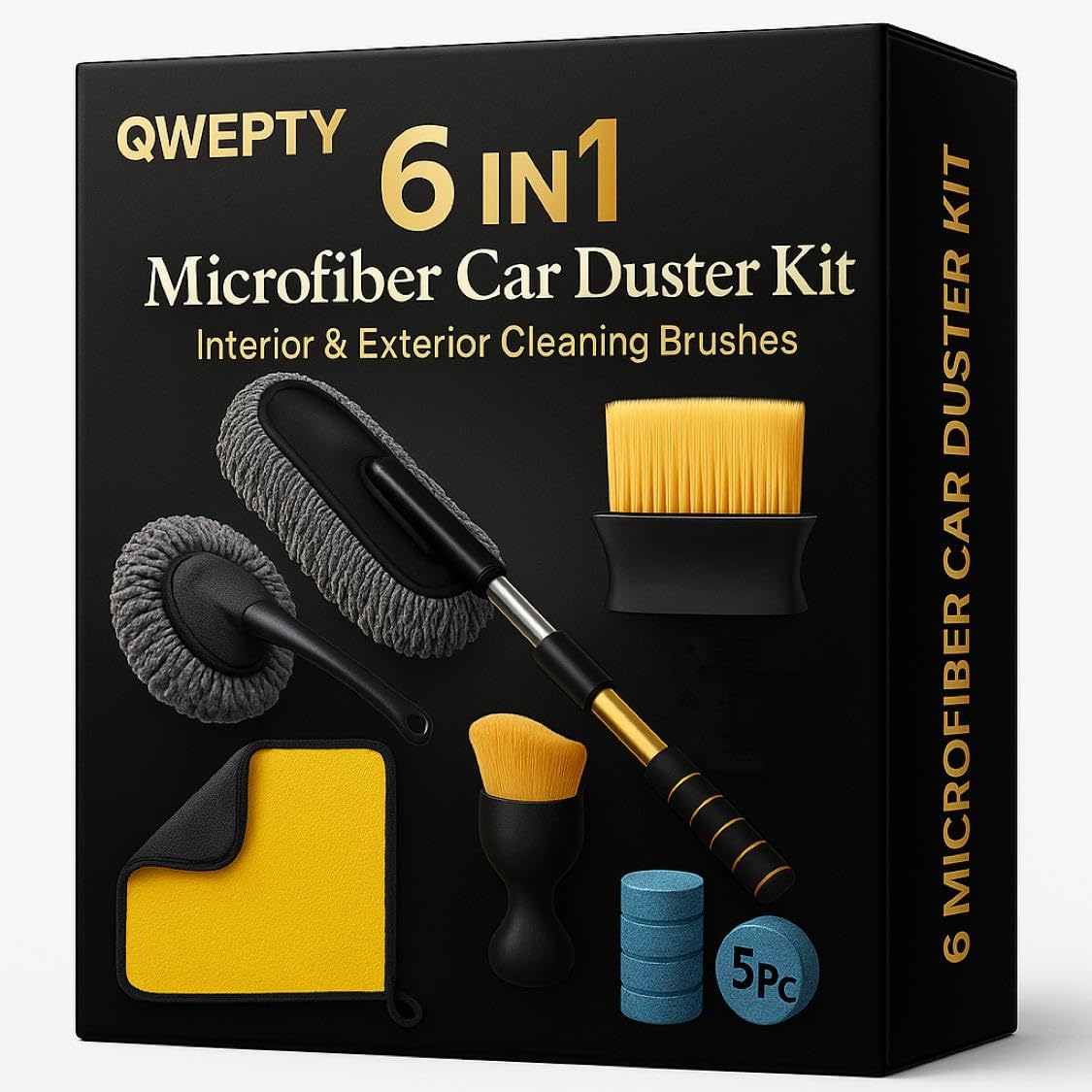 6 in 1 - Microfiber Car Duster Kit Interior & Exterior Cleaning Brushes, Scratch & Lint-Free Cloth, Windshield Cleaning Tablets, Extendable Long Handle Duster for Car Cleaning Accessories-Combo-image-28