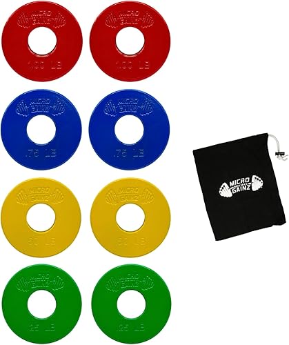Miniatura 8 de Micro Gainz Placas de peso fraccionarias estándar de 1 pulgada con orificio central de 8 piezas con bolsa, diseñadas para mancuernas y barras Negro
