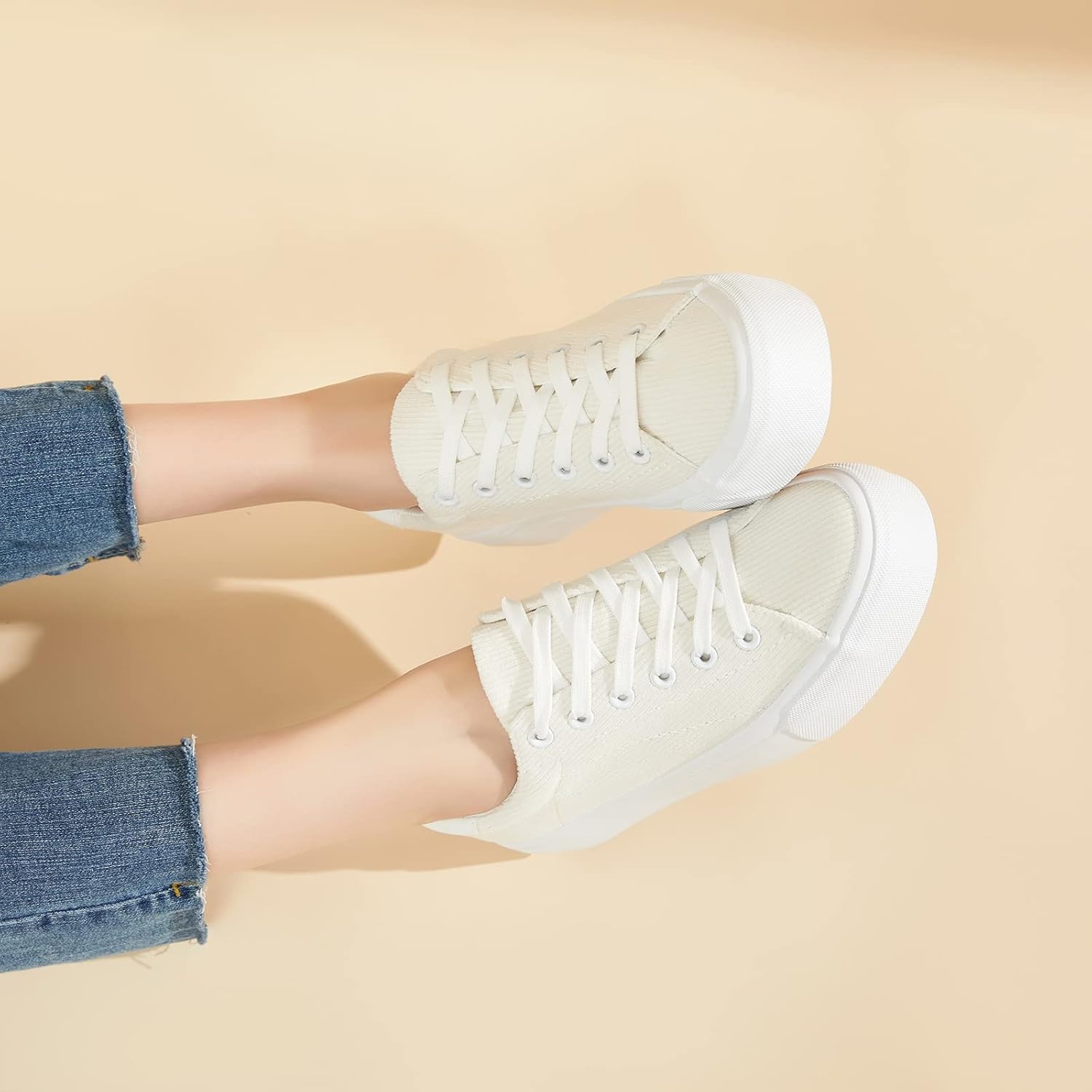 THATXUAOV Womens Platform Sneakers White Tennis Shoes Casual Low Top Fashion Sneakers - Image 8