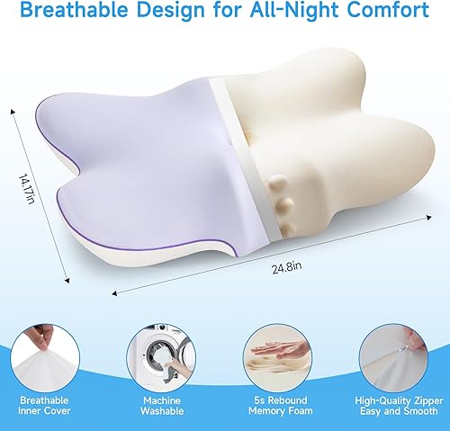 Miniatura 3 de jiaao Almohada cervical para cuello y hombro, almohada cervical ajustable de espuma viscoelástica para aliviar el dolor de dormir, almohadas