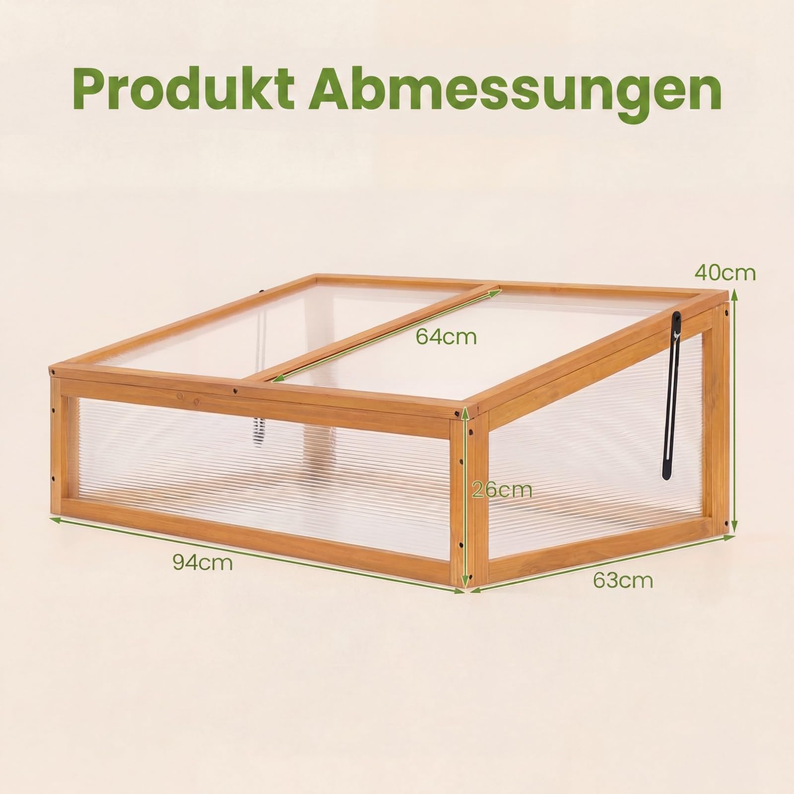 GYMAX Frühbeet Holz, Frühbeetaufsatz mit klappbares Dach, Fruhbeet Gewachshaus, Frühbeetkasten Aufsatz, Pflanzkasten für Balkon & Terrasse, 94 x 63 x 40 cm (Orange)