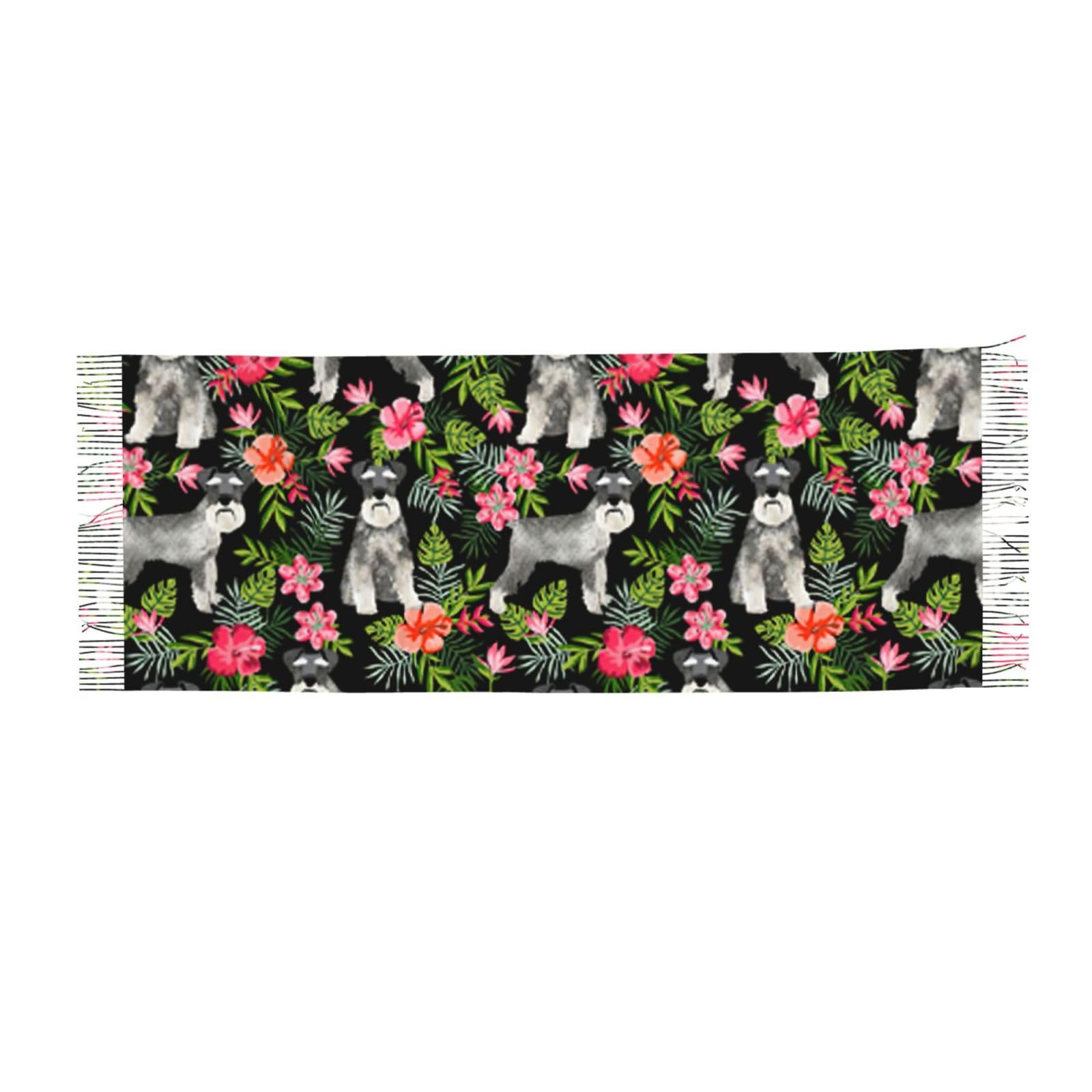 BREAUX Schnauzer print Imitation cashmere tassel shawl tassel scarf winter accessories fashionable scarf, Black, One size