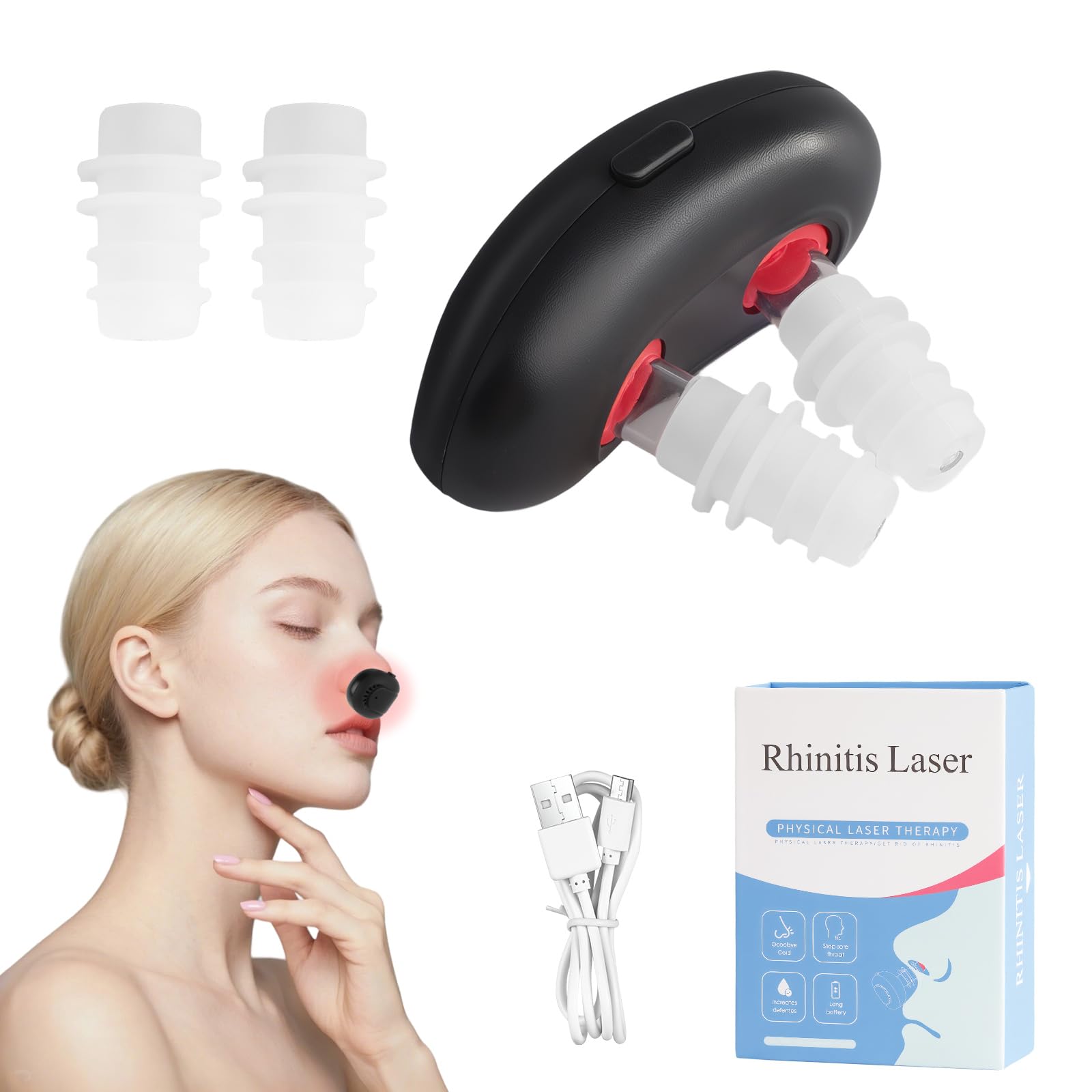 Yelkoeyn Black Red Light Nasal Therapy Device - Sinus Relief, Infrared Nasal Red Light Therapy Treatment, Nose Therapy Sinusitis, Portable Nasal Infrared Physiotherapy For Relieve Allergic Rhinitis, Nasal Congestion