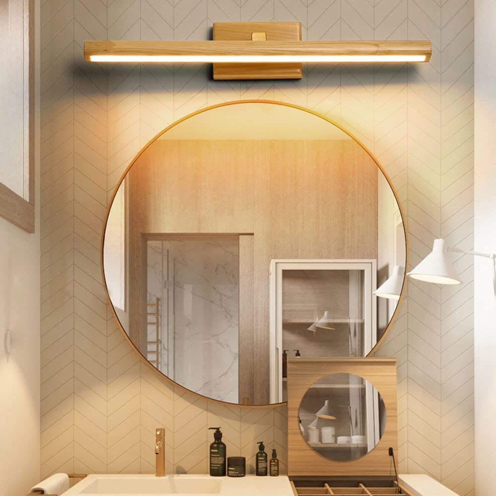 Madera Lámpara de Espejo para Baño LED, 8W 40cm Aplique de Baño Espejo LED 360° Giratorio Lámpara de Pared para Dormitorio Escaleras Pasillo (Blanca Cálida 3000K)