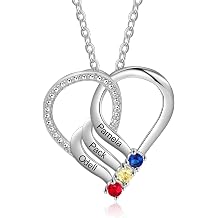 Personalized 2-6 Birthstone Necklace for Women Custom Heart Necklaces with Family Children Names Promise Engagement Birthday Mothers Day Gifts for Mom Grandma
