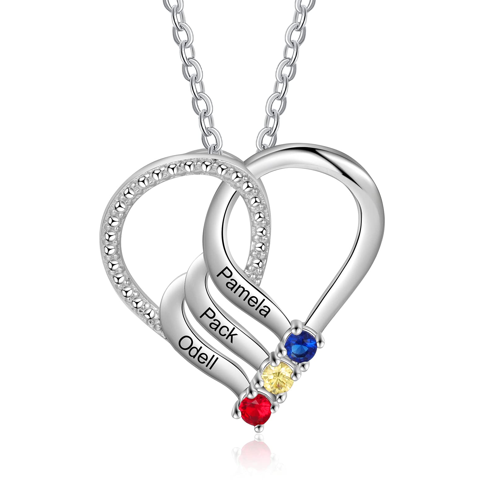 Mothers Day Necklace with Birthstones – Personalized Mom Necklace Engraved 2-6 Names, Custom Family Birthstone Jewelry Gift for Women