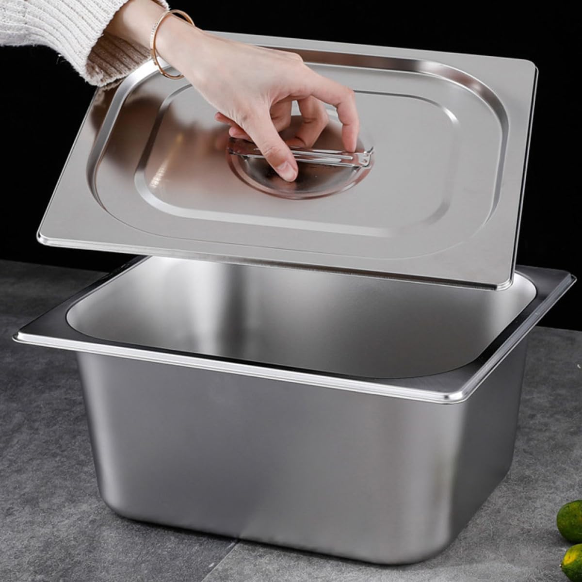 Tapa para Buffet de Acero Inoxidable Bandeja Rectangular Fácil de Limpiar y Mantener Alimentos Frescos, Adecuado para Restaurantes y Familias