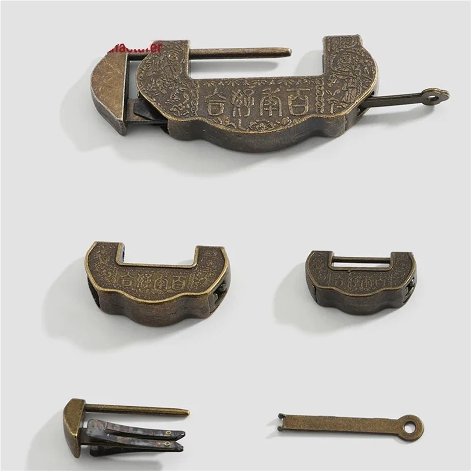 Vintage antyczny brąz metalowy chiński styl zamek szkatułka na biżuterię, pudełko na prezent, szafa, meble, sprzęt, 1 sztuka (A)