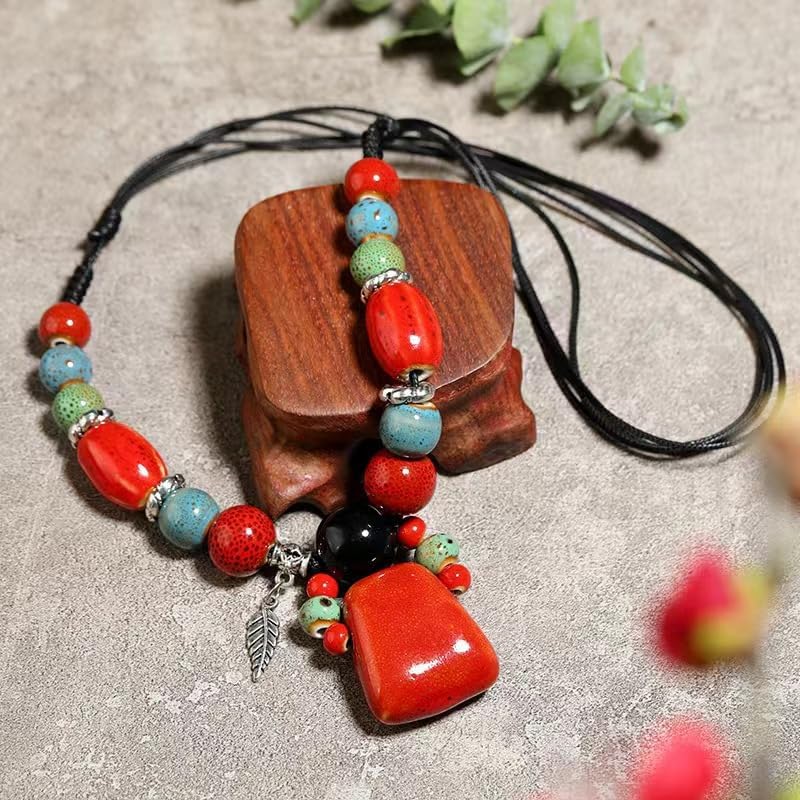 Boho Hippie Ceramic Beads Strand Necklace Colorful Ceramic Beads Strand Necklace Bohemian Jewelry for Women - Image 5