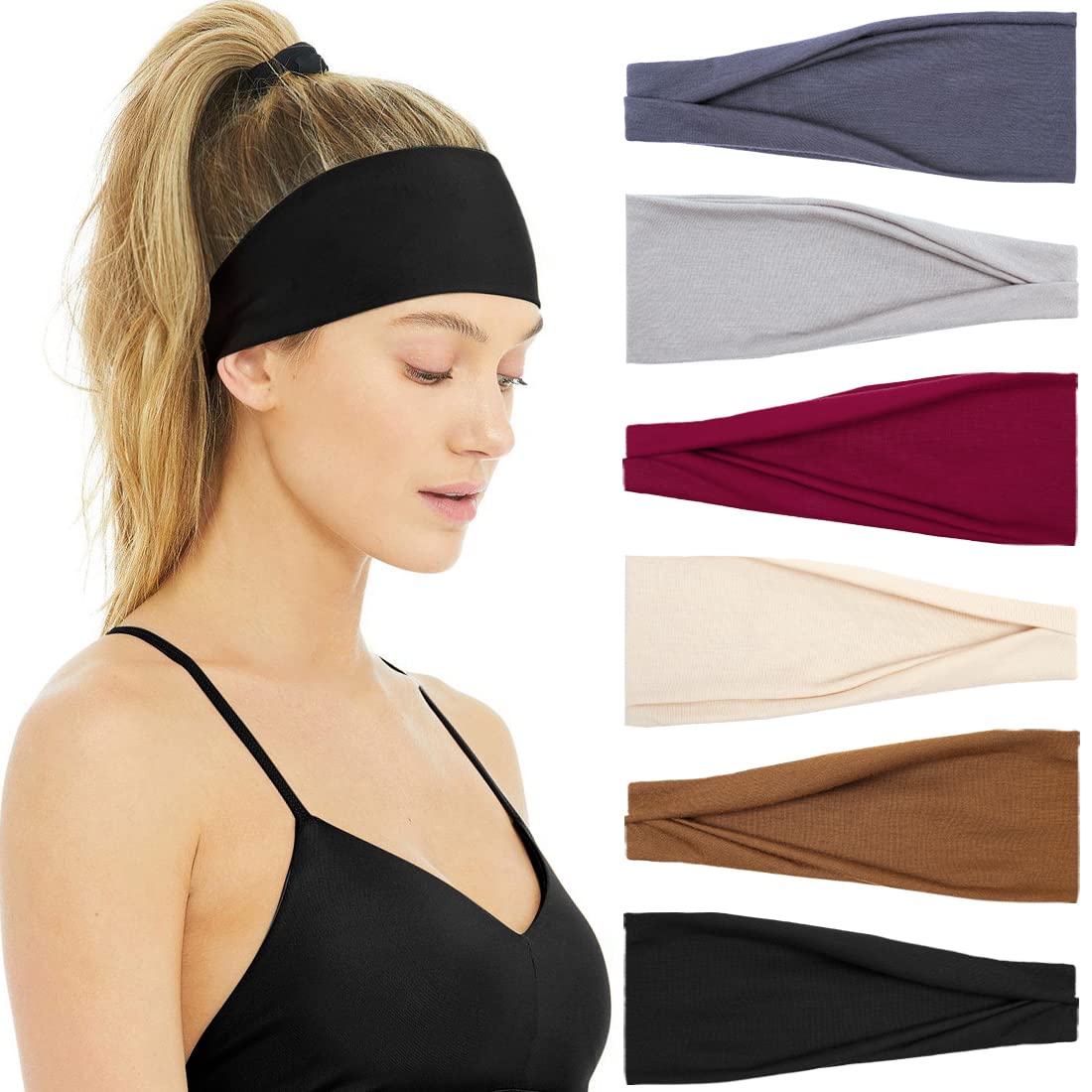 ALLY-MAGIC 3 Fasce Elastiche In Cotone Per Sport, Yoga E Running, Per Donna, 20x5 Cm, Nero