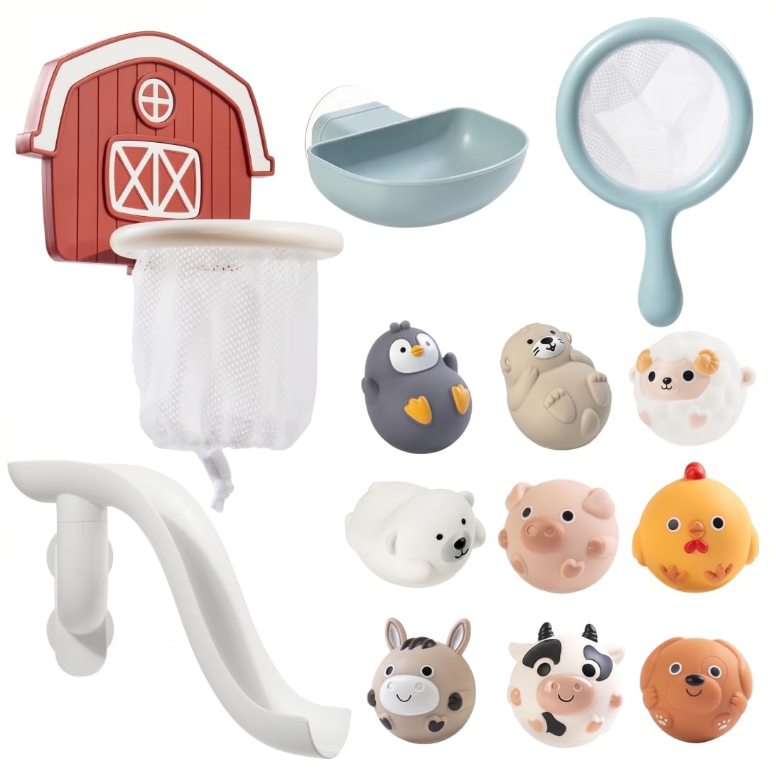 Set da 13 Pezzi di Giocattoli da Bagno per Bambini, Scivolo da Bagno per Neonati, Set di Giocattoli da Doccia per Neonati, da Gioco Acquatico per Vasca da o Piscina per Bambine e Bambini