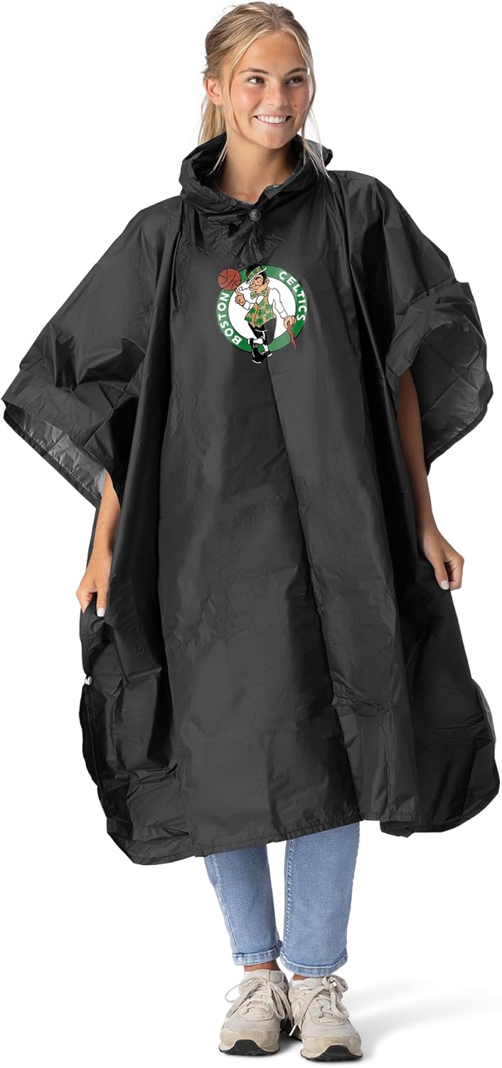 Northwest NBA Rain Poncho, Water Resistant Hooded Pullover with Mesh Bag, Lightweight Adult Stadium Gear, 44 x 49 in