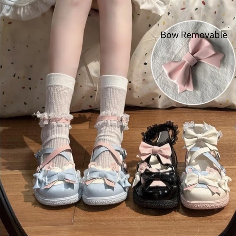 ZQW Cute Retro Mary Jane Shoes for Women Kawaii Lolita Platform Heels Chunky Round Toe Comfy Flats Casual Cosplay Costume3