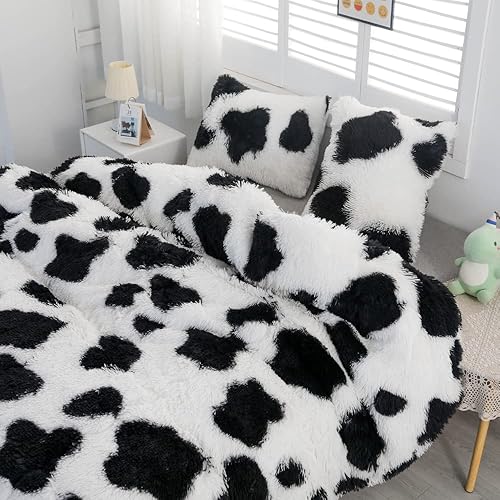 Miniatura 3 de chovy - Juego de edredón afelpado de pelo sintético, teñido anudado vaca, tamaño individualmatrimonial, terciopelo, franela, mullido, suave, de 3