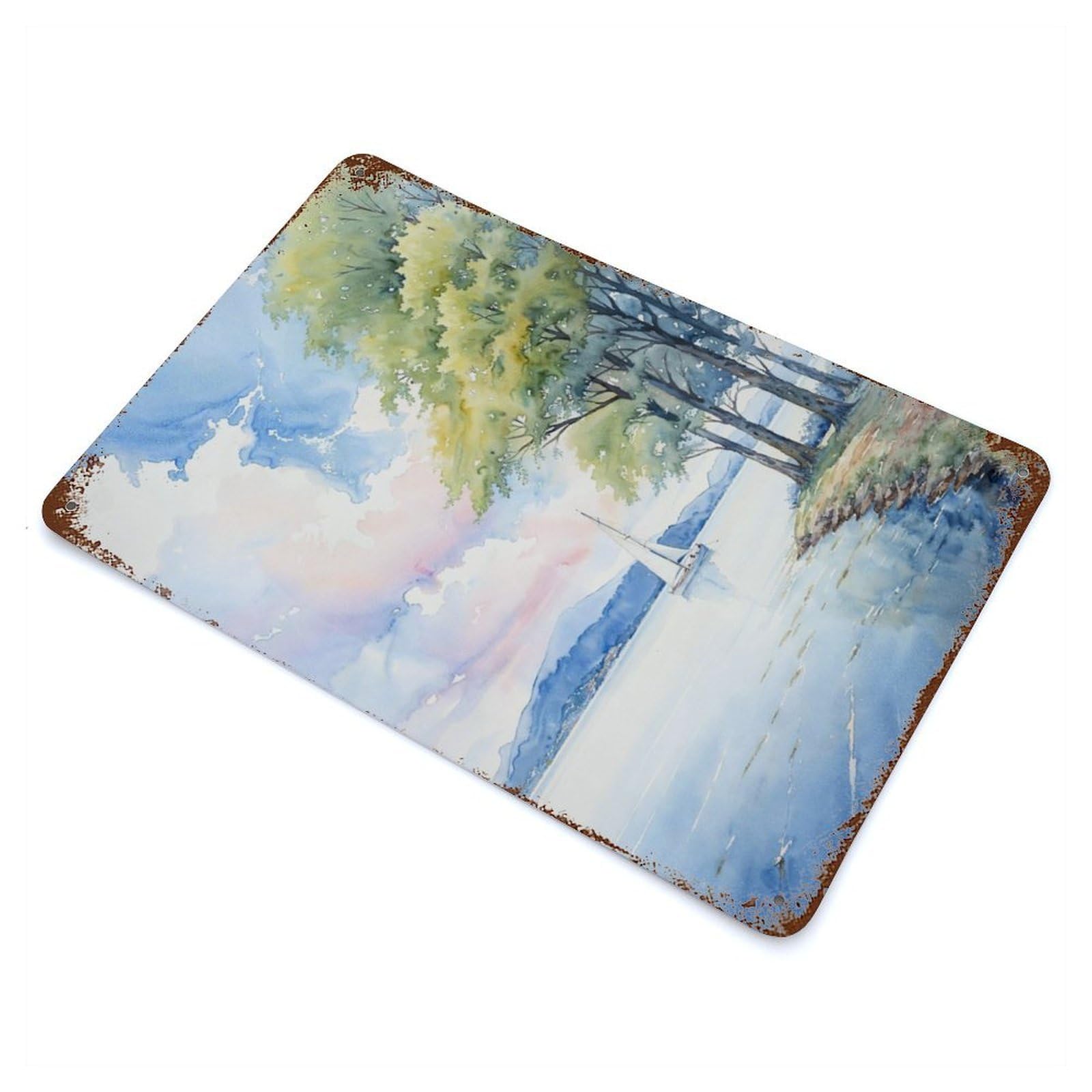 Sail at Dawn 11.8"x7.9" Distressed Metal Wall Sign, Shabby Chic Decor for Office, Studio And Wall Decor
