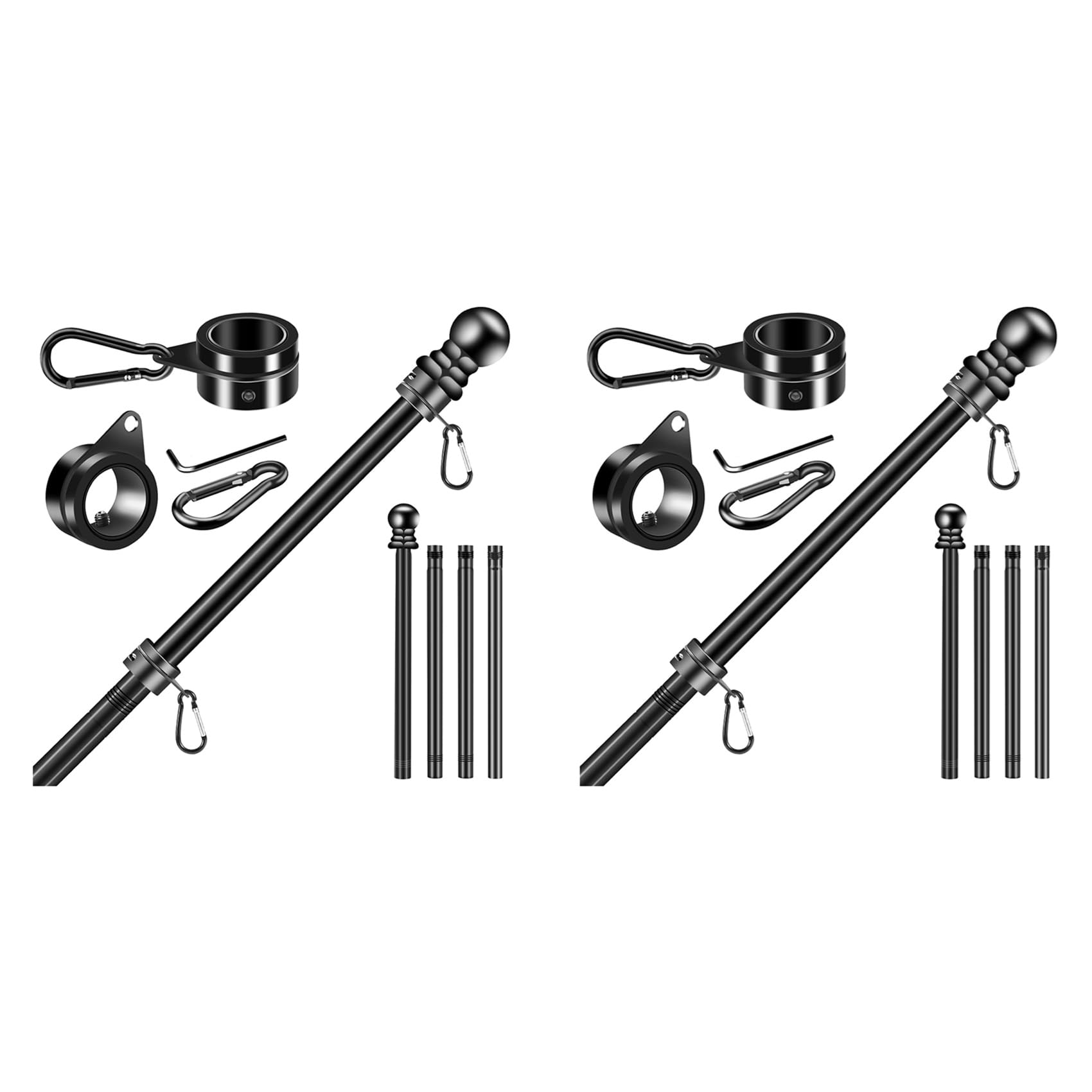 Jnchdghwa Black 2X Flag Pole Set For House Porch, 6 Ft Thickened Stainless Steel Wall Mount Flagpole Rotating Flagpole Rings No Bracket
