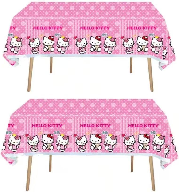 DXRZYS 2 Pc Hello Cat Birthday Party Decorations - Disposable Plastic Tablecloth Disposable Table Cover | Birthday Party Supplies Decorations (White)