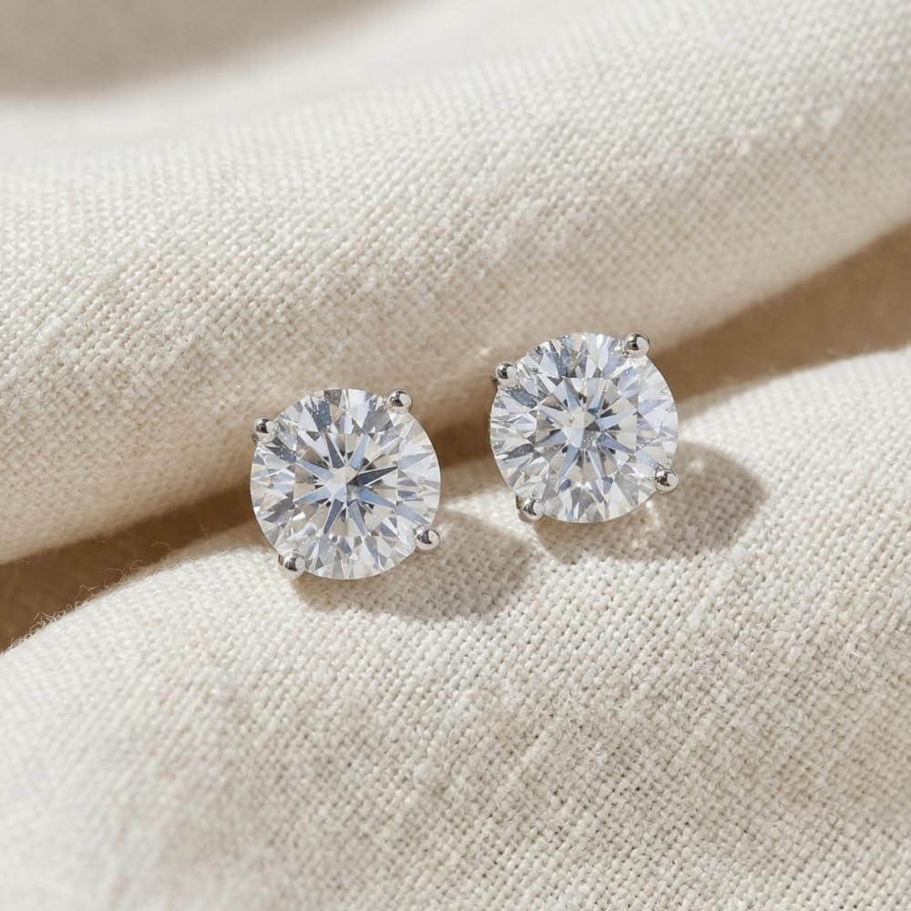 Pompeii Certified 3Ct TW Diamond Studs 14k Gold Screw Backs Lab Grown (GH,VS2-SI1)