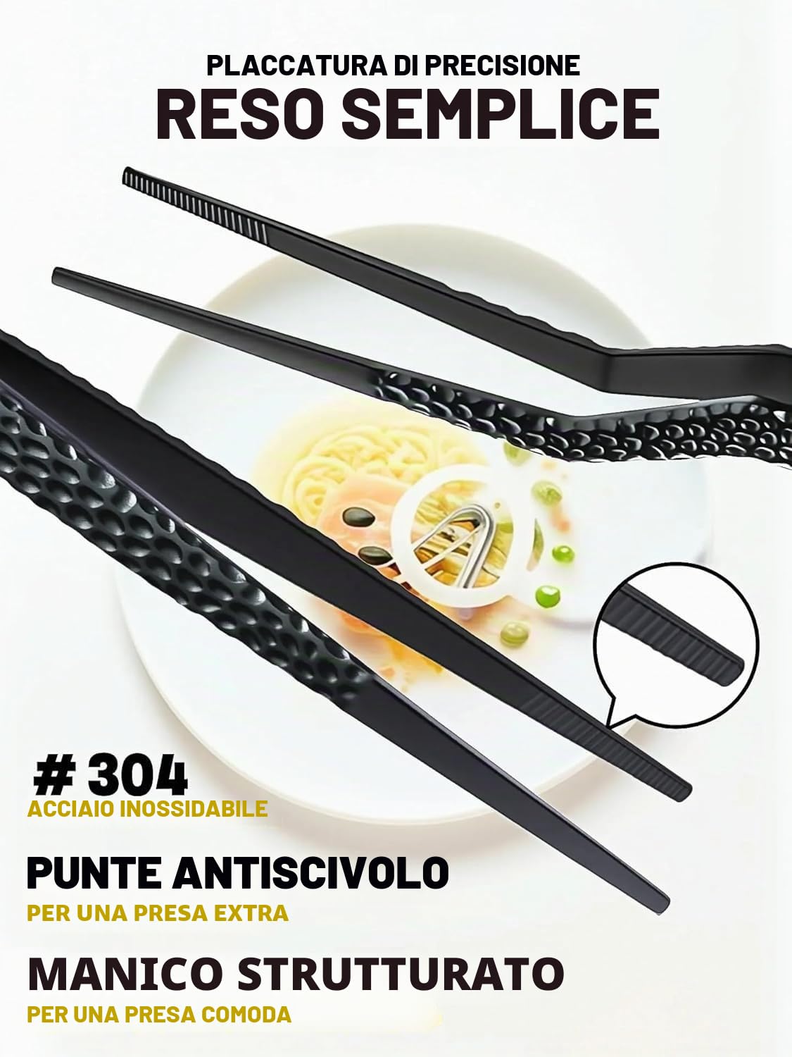 CREATIVECHEF 2 Pezzi Pinzette Da Cucina Per Impiattamento Ergonomiche Per Alimenti, Pinzette Fini In Acciaio Inossidabile Per Chef E Riparazioni