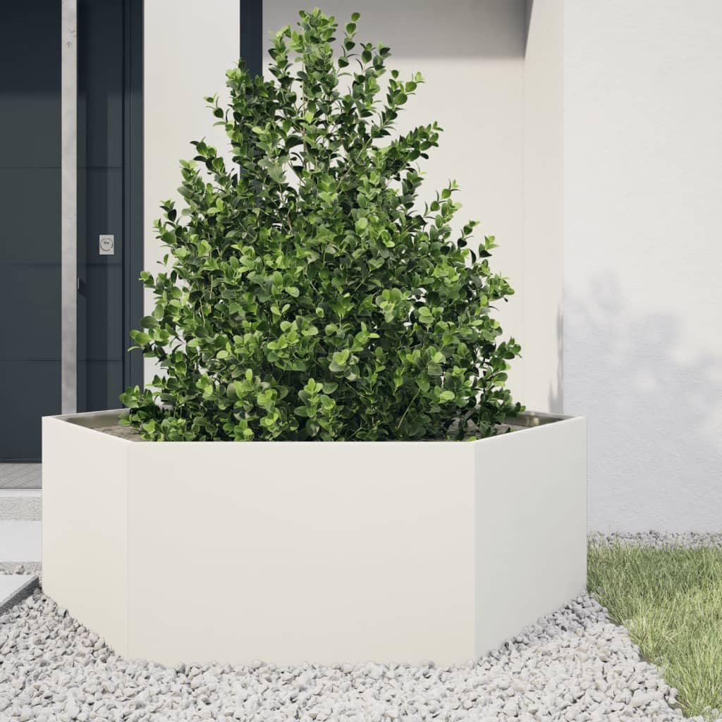 Generico Fioriera da Giardino Bianca Esagono 138x120x45 cm in Acciaio,Prato e Giardino,Giardinaggio,Vasi e fioriere-851137