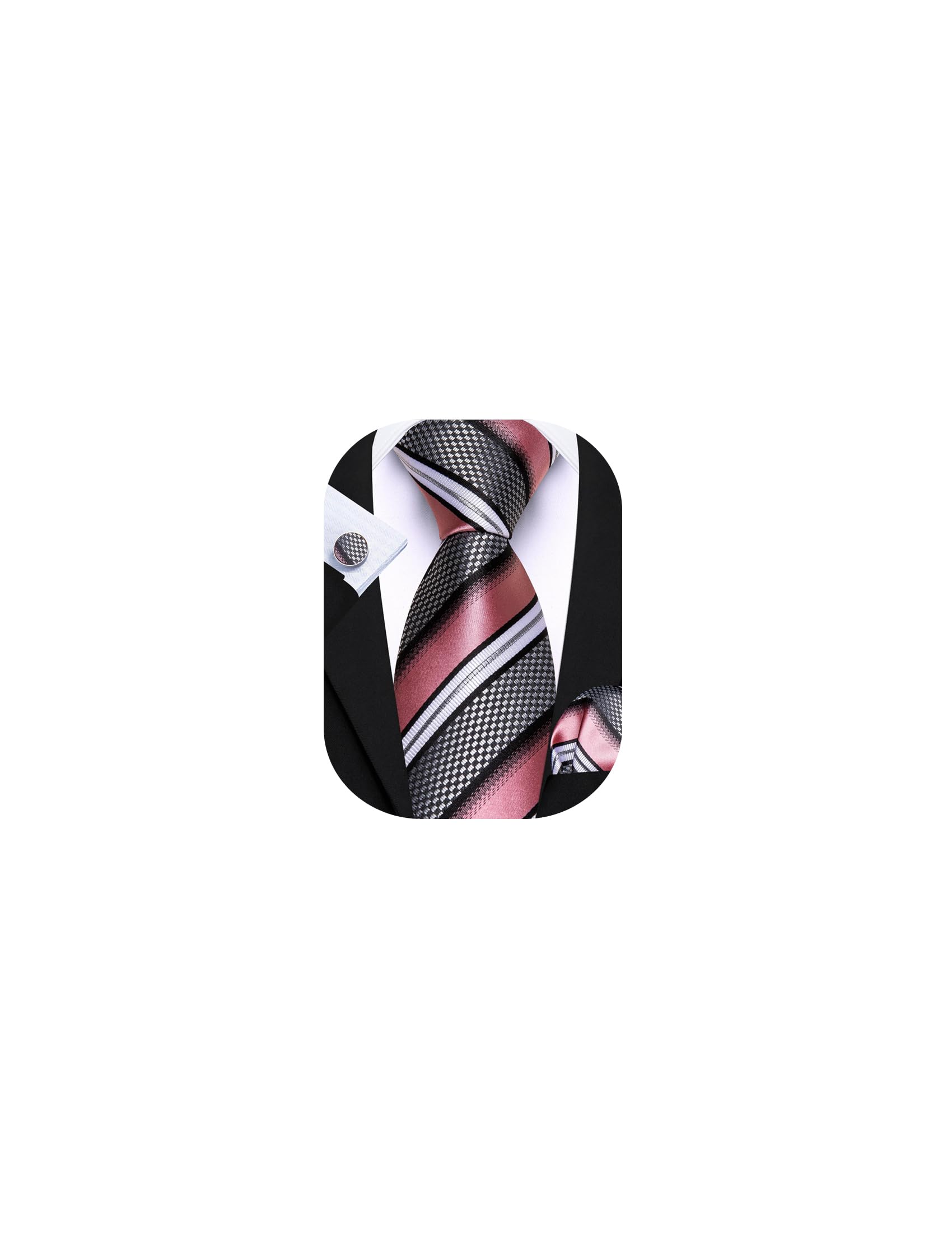 Barry.Wang Mens Tie Set Plaid Check Stripe Neckties Pocket Square Cufflinks | Woven Classic,Formal/Casual Men's Necktie,Luxury,Business,Wedding,Party,Prom,Graduation