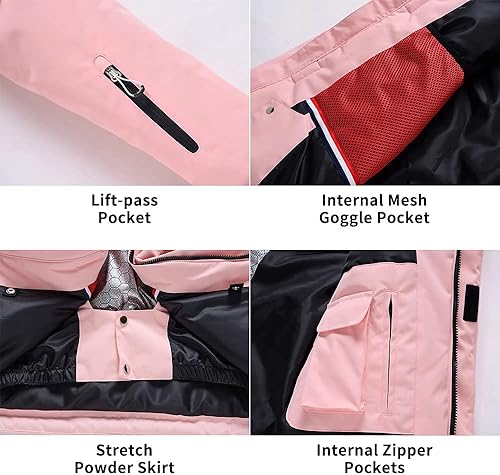 Miniatura 5 de SNOWVERB Chaqueta de esquí impermeable cálida para invierno, abrigo de snowboard con capucha, chaquetas de esquí para nieve al aire libre