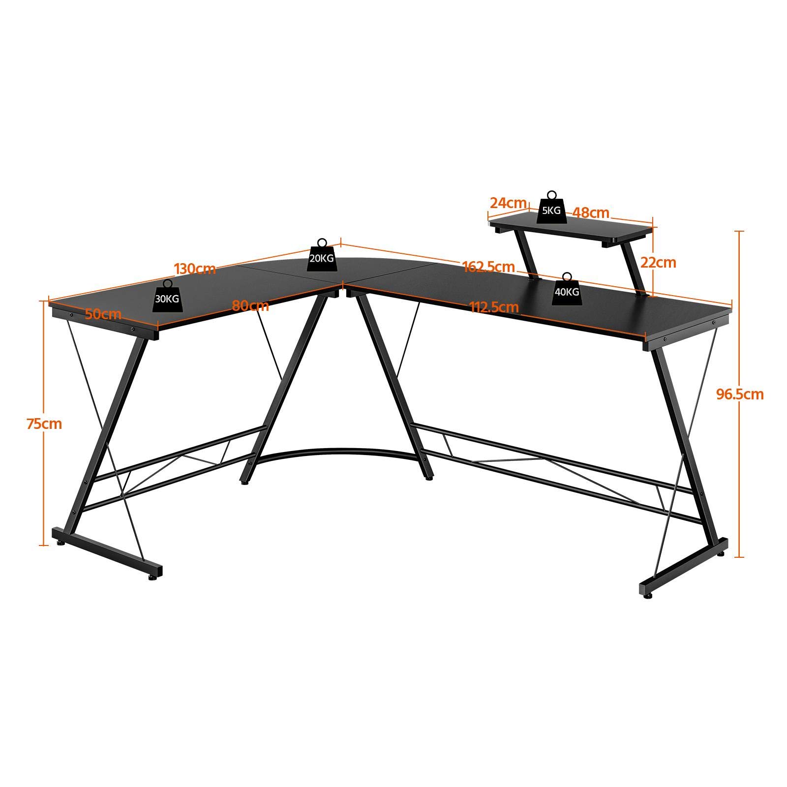 Yaheetech Scrivania Angolare Angolo per Computer Scrivania a Forma di L Postazione da Lavoro per Casa Ufficio Scrivania Gaming in Lengo e Metallo Tavolo Porta PC Spazioso Nera 162 x 130 x 75 cm