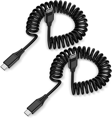 Cable de carga rápida Samsung para automóvil tipo C a tipo C, cable de alimentación para teléfono celular en espiral de 3 pies, paquete de 2 para