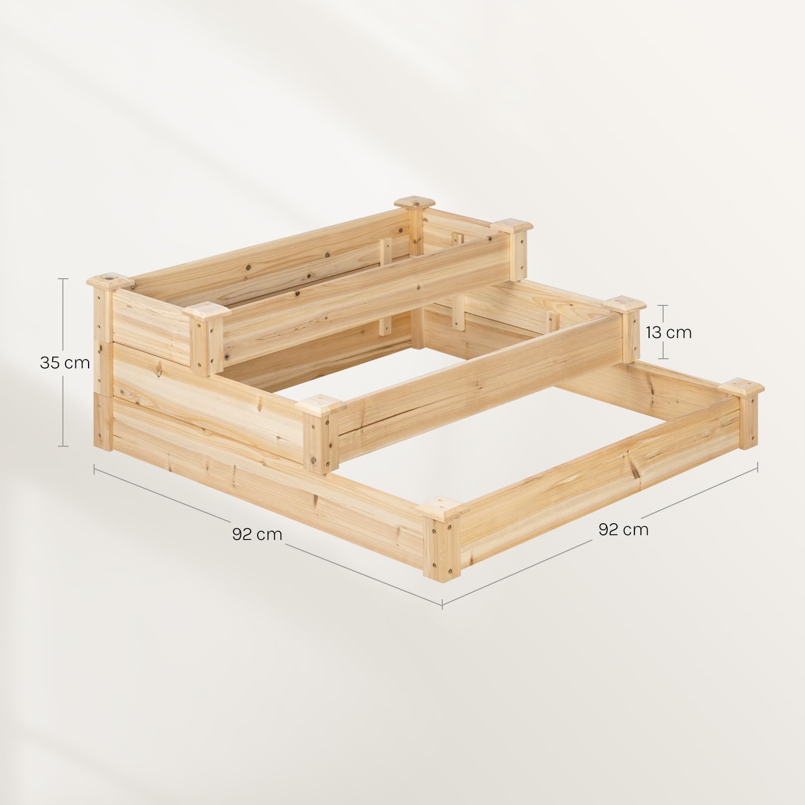 WOLTU Carré Potager à 3 Niveaux, Jardinière Surélevée en Bois, Design en Escalier, avec Fond Ouvert, 92x92x35 cm, pour Terrasse, Balcon, Jardin ou Cour