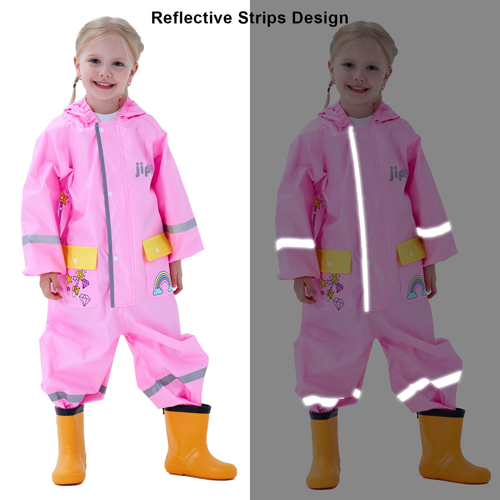 Impermeables Niños Unisex Chubasqueros Chaquetas de Lluvia Poncho Abrigos Traje de Charco Capa Infantil Niñas Encapuchado Mono de Bolsillo Reflectante Impresión Animal 1 2 3 4 5 6 7 8 años