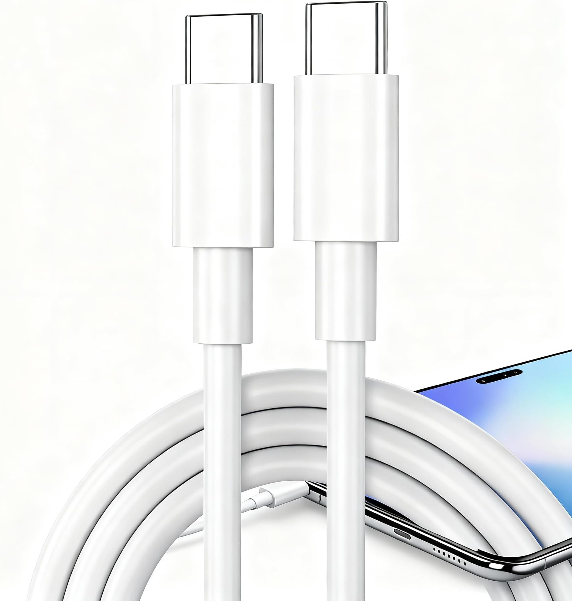 – 60W 6A Fast Charging Type-C to Type-C Cable, 1.5M TPE Gray White Charger Cord with 150-Strand Copper Core For Samsung Galaxy S23/S22, For Google Pixel7/6, For MacBook Pro/Air