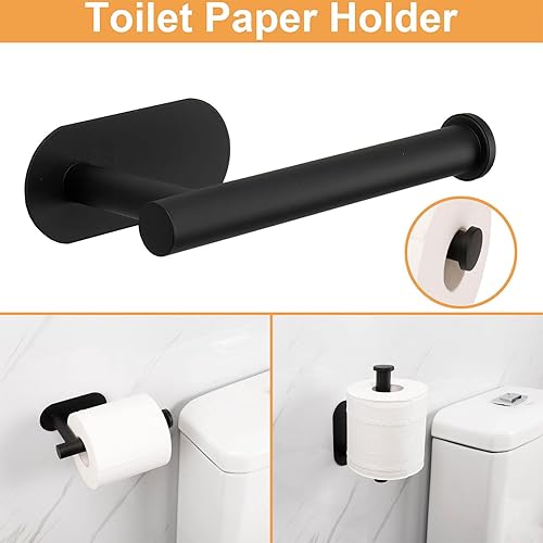 Miniatura 3 de TocTen Juego de 5 toallas autoadhesivas, juego de accesorios de baño de acero inoxidable que incluye toallero ajustable, soporte para papel