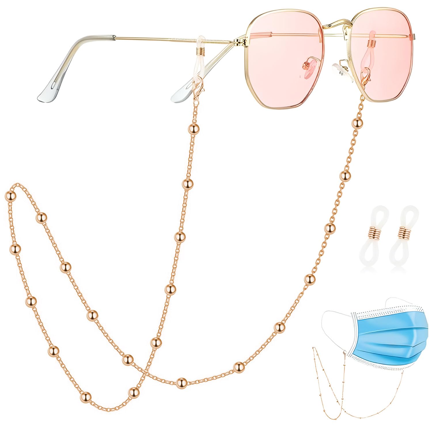 Eyeglass Specs Holder Strap | Anti-slip Spectacle Chain with Stylish Beads | Elegant Specs Chain for Women | Secure & Fashionable Eyewear Accessory